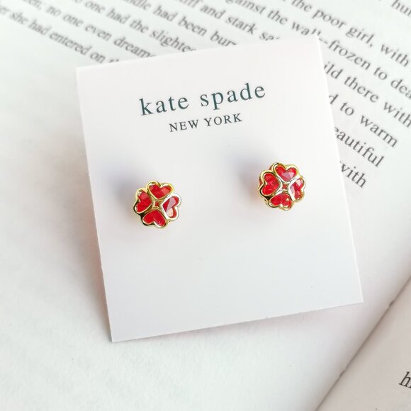 Kate Spade Jewelry - NEW Kate Spade Something Sparkly Spade Gold Red Zirconia Stud Earrings Authentic